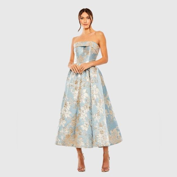 MAC DUGGAL 20726 Blue Strapless Brocade Midi Dress with Pockets - Picture 4 of 16